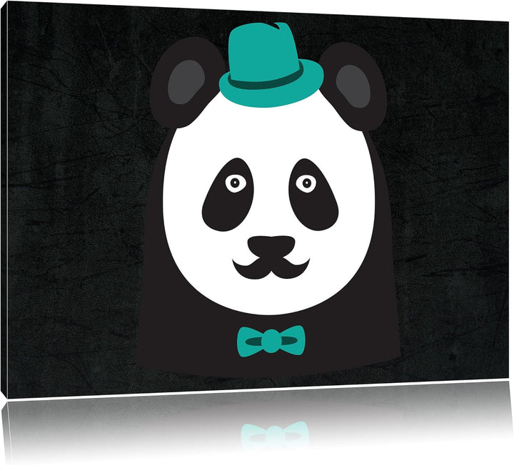 Hipster Panda schwarz, Format: 100x70 auf Leinwand, XXL riesige Bilder fertig gerahmt mit Keilrahmen