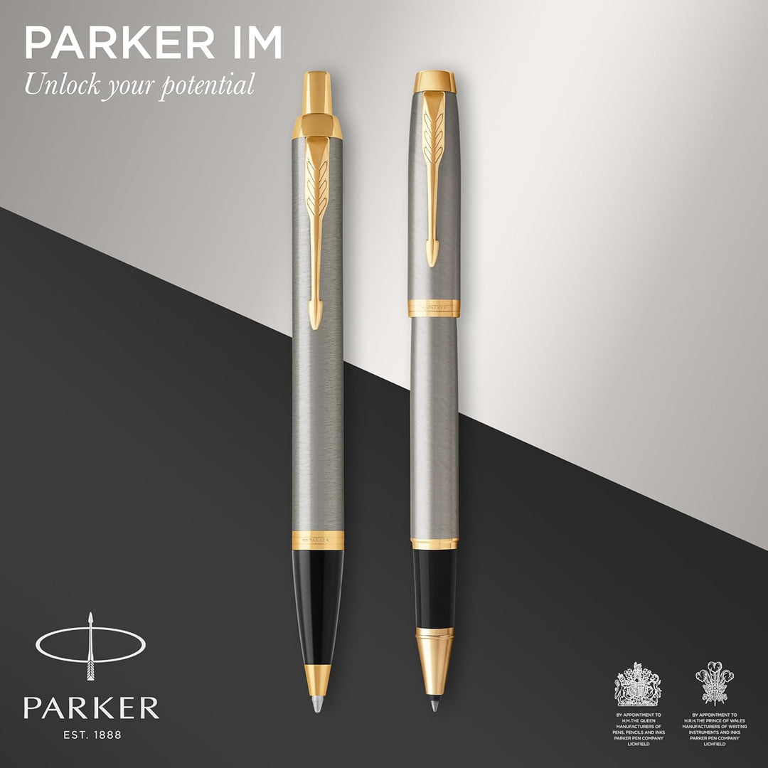 Parker IM Duo-Geschenkset mit Kugelschreiber & Tintenroller | Brushed Metal mit Goldzierteilen | Nac