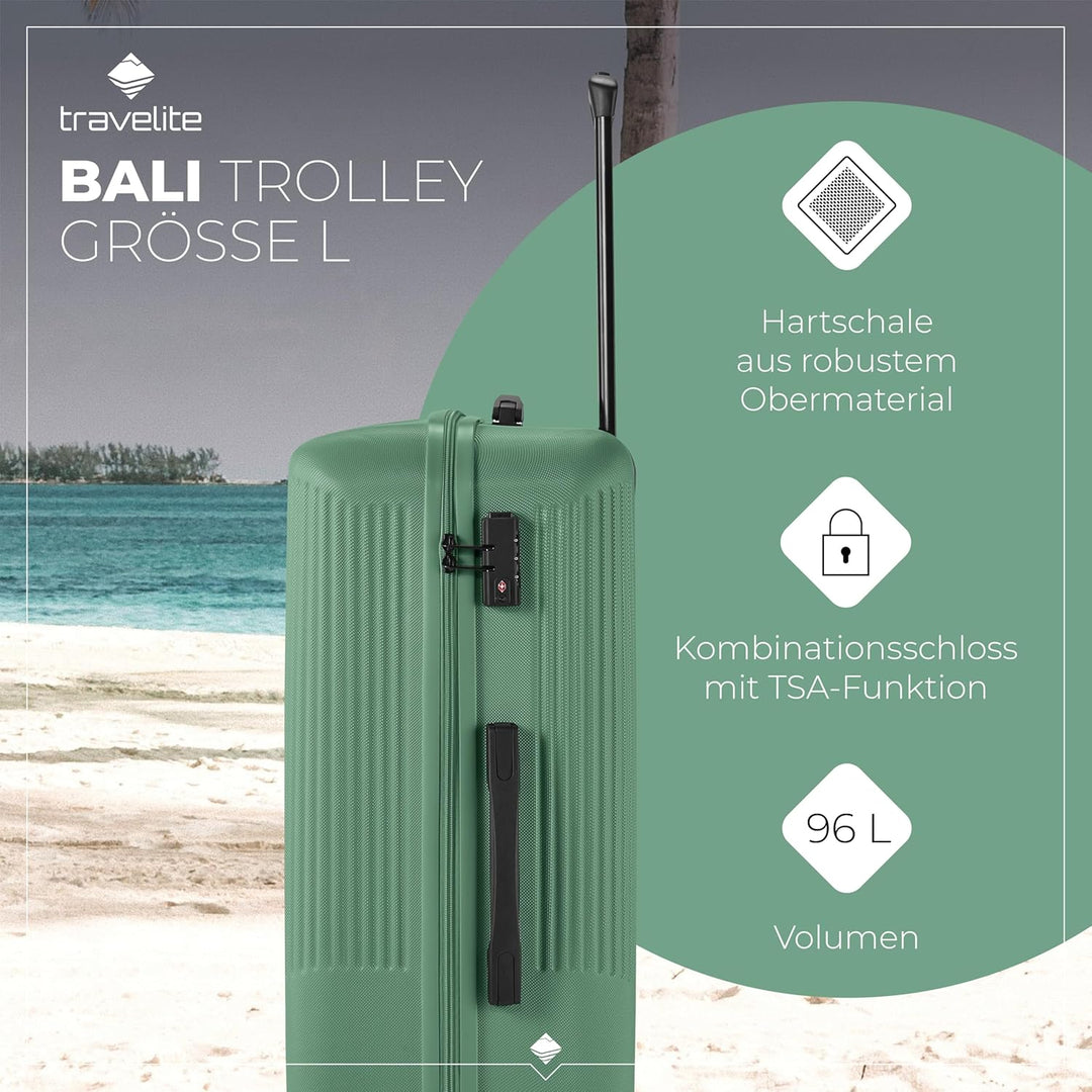 travelite 4-Rad Hartschalenkoffer gross 96 Liter, Gepäck Serie BALI: ABS Hartschalen Trolley mit TSA