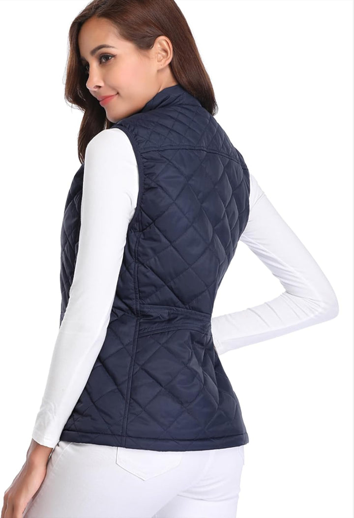 fuinloth Damen Weste mit Stehkragen Westen Steppweste Leicht Ärmellos Jacke mit Reissverschluss Tasc