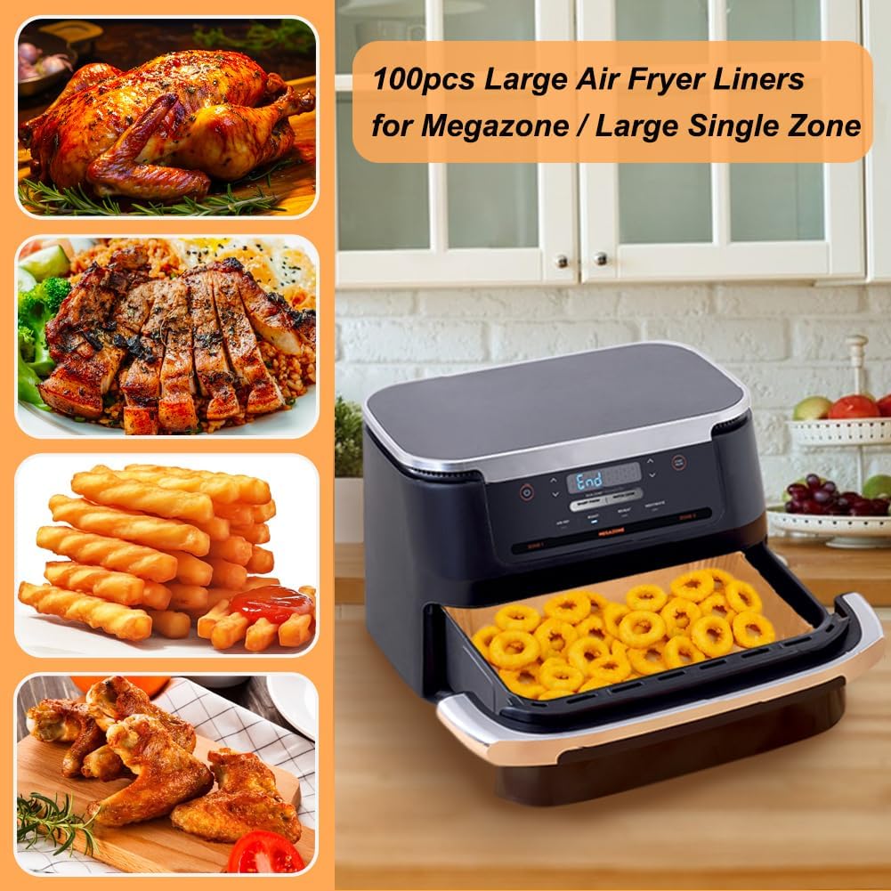 BYKITCHEN Airfryer Backpapier für Ninja Foodi Flex Drawer Dual Zone 10,4L Heissluftfritteuse,100PCS
