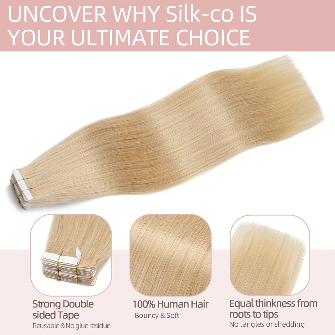 Silk-co Tape Extensions Echthaar 10stk, Remy Tape in Extensions Haarverlängerung, Skin Weft Echthaar
