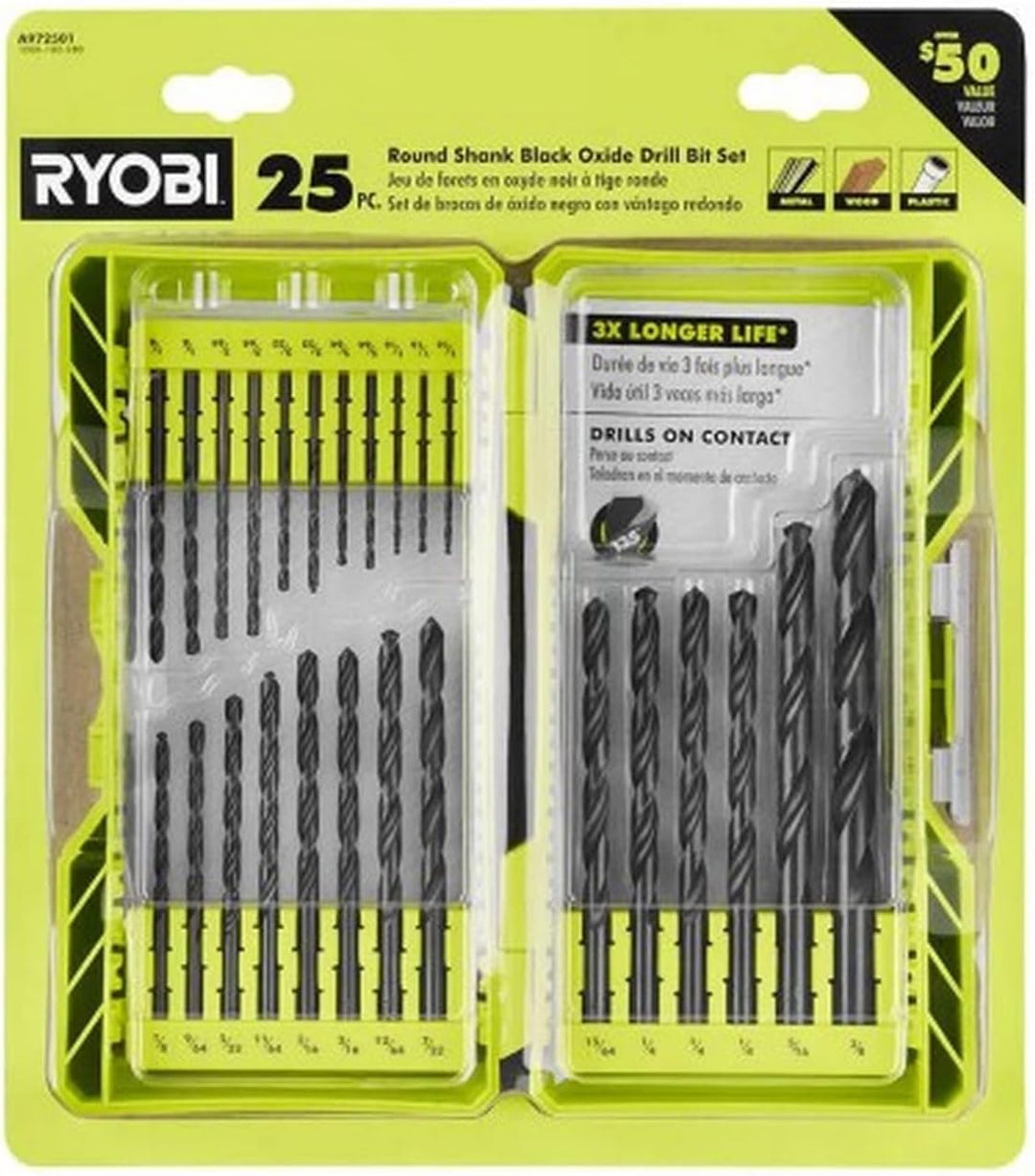 RYOBI Schwarzes Oxid-Bohrer-Set mit rundem Schaft, 25-teilig