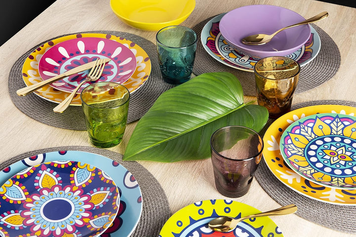 Excelsa Mandala Etno Tellerservice 18 Stück, Porzellan, mehrfarbig