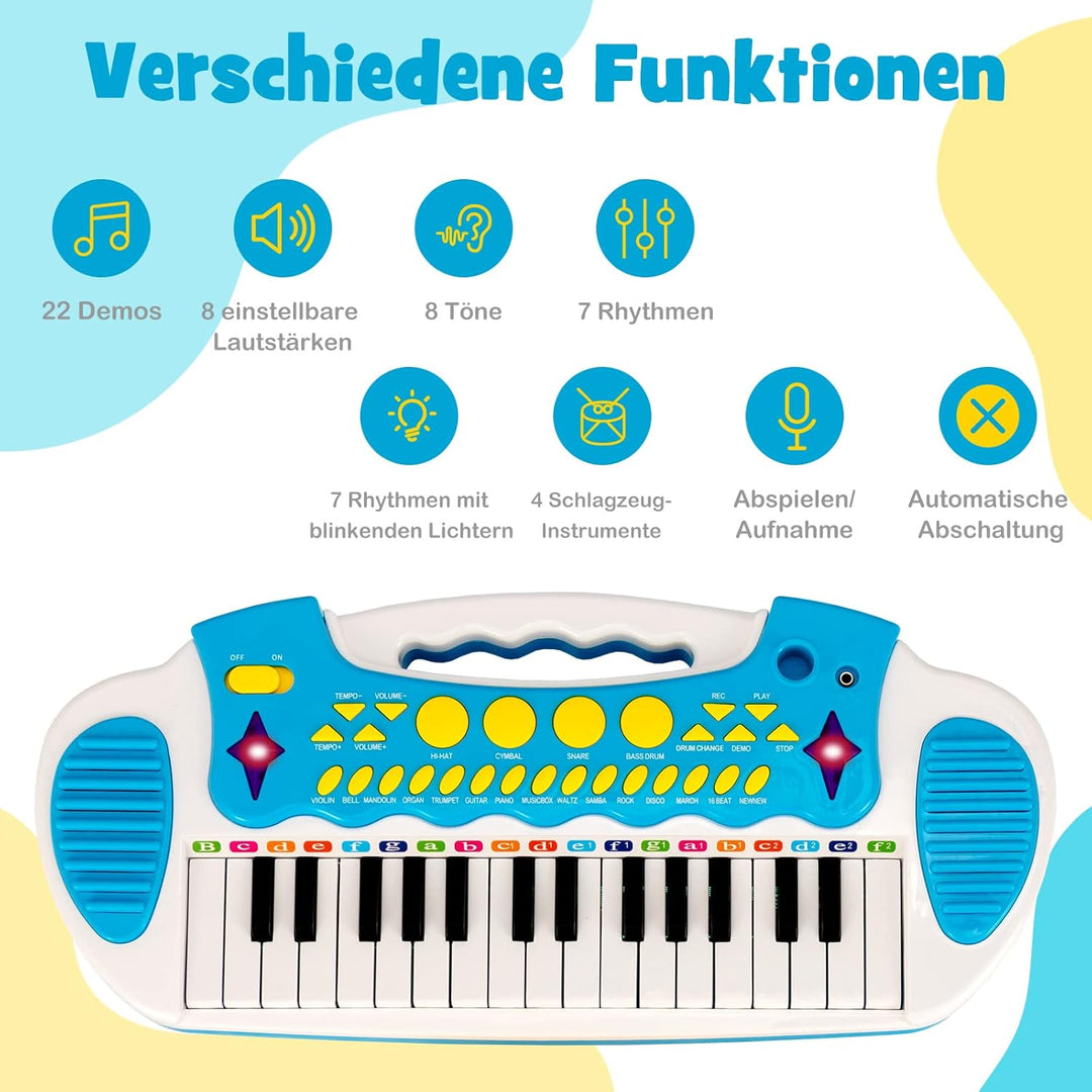 COSTWAY Kinder-Keyboard mit 31 Tasten, tragbares Musikinstrument mit Mehreren Sounds & Lichteffekten