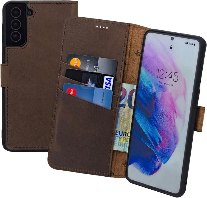 Suncase Book-Style Hülle kompatibel mit Samsung Galaxy S23 Plus 5G Leder Tasche (Slim-Fit) Lederhüll