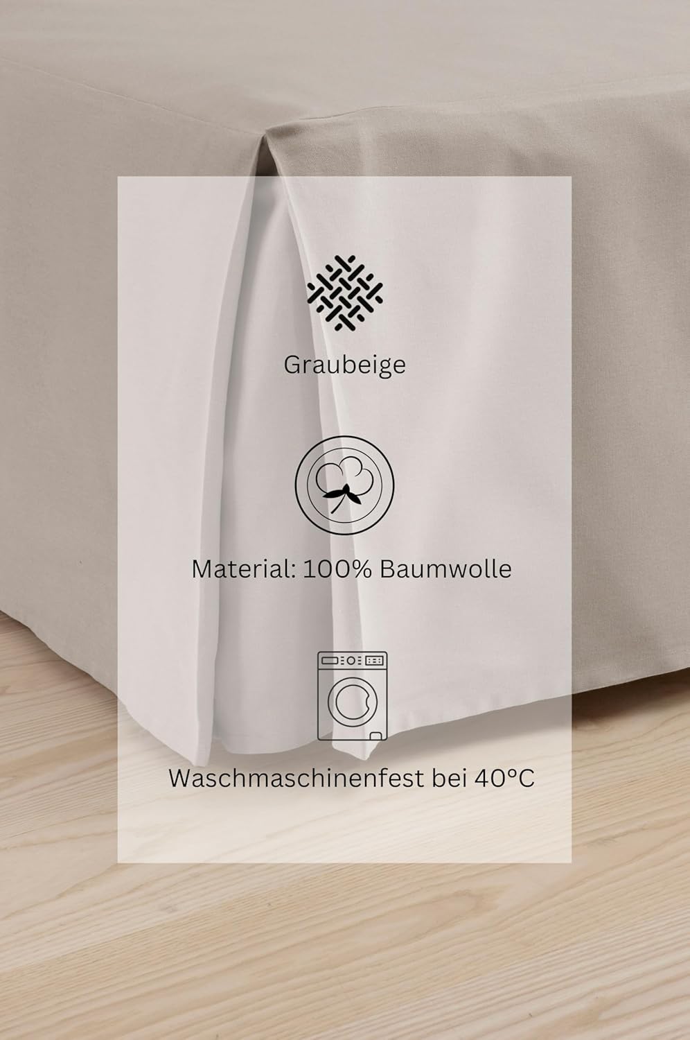 Jotex Colour Betthusse - 100% hochwertige Bio-Baumwolle Bettrock, Höhe 60 cm - Graubeige, 90 x 200 c