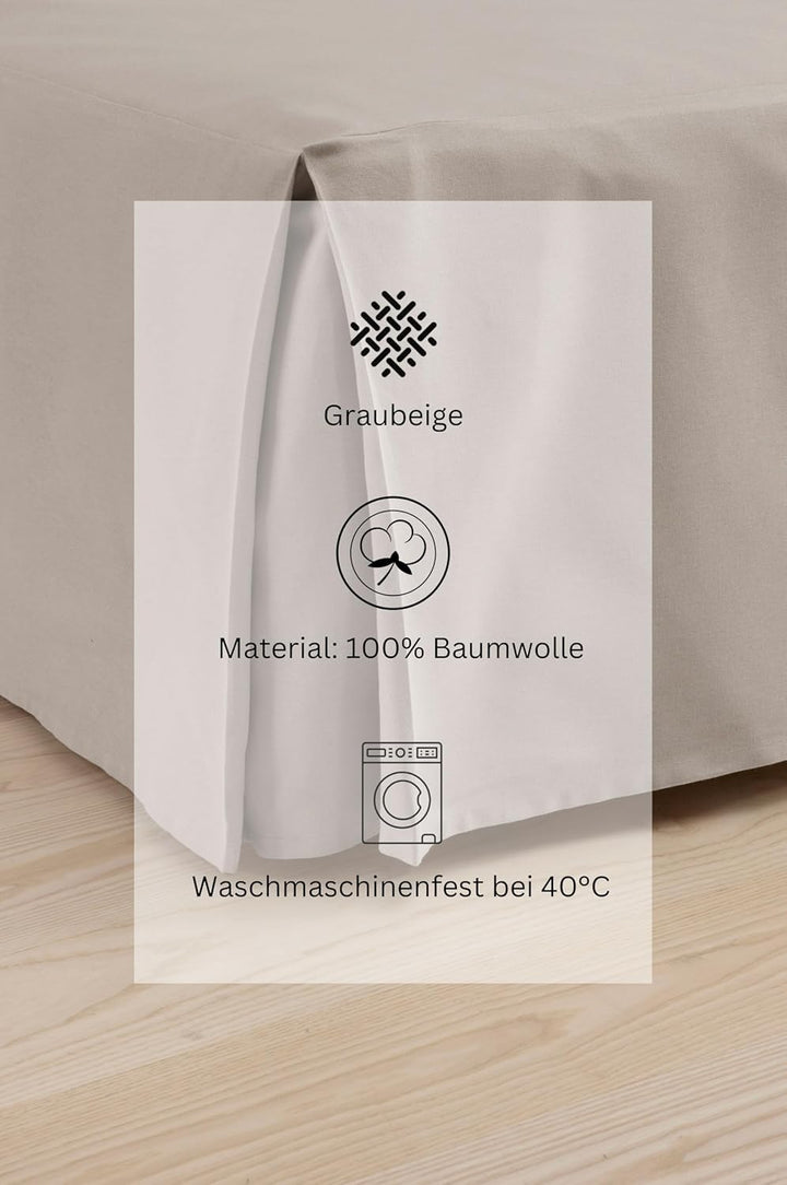 Jotex Colour Betthusse - 100% hochwertige Bio-Baumwolle Bettrock, Höhe 60 cm - Graubeige, 90 x 200 c