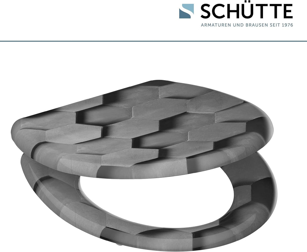 Schütte WC-Sitz HEXAGONS mit Absenkautomatik, Toilettendeckel mit Motiv und Schnellverschluss für di