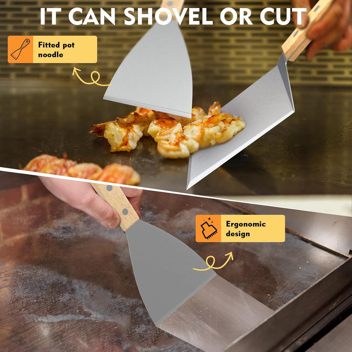 HAPPY FINDING Grillspachtel, XXL holzgriff Grillbestecksets Edelstahl Grill Zubehör mit Grillspatel-