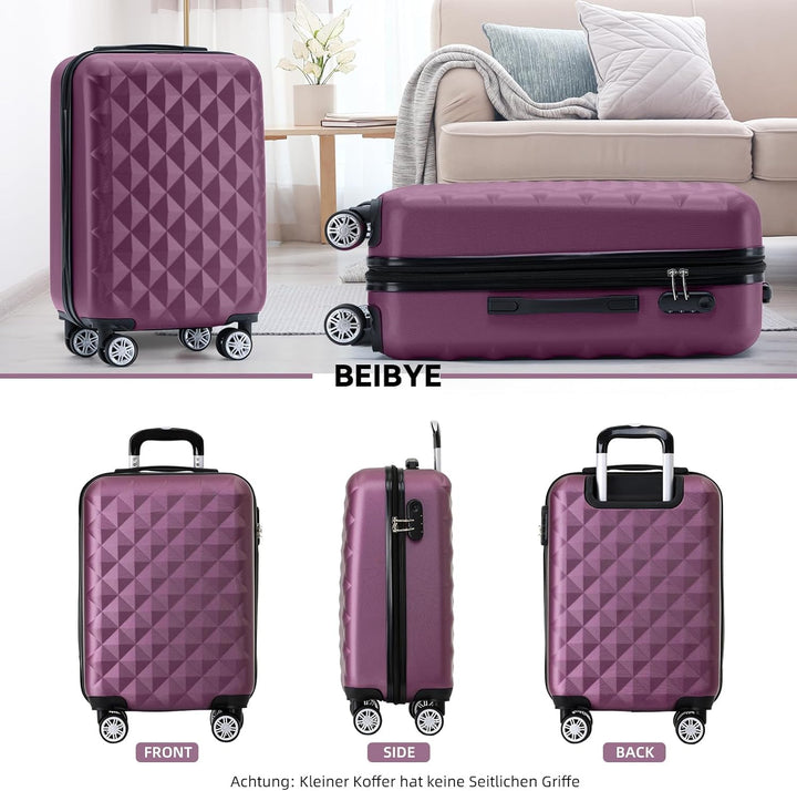 BEIBYE Zwillingsrollen 2066 Hartschale Trolley Koffer Reisekoffer Gepäck M-L-XL-Set (Violett, M) Vio