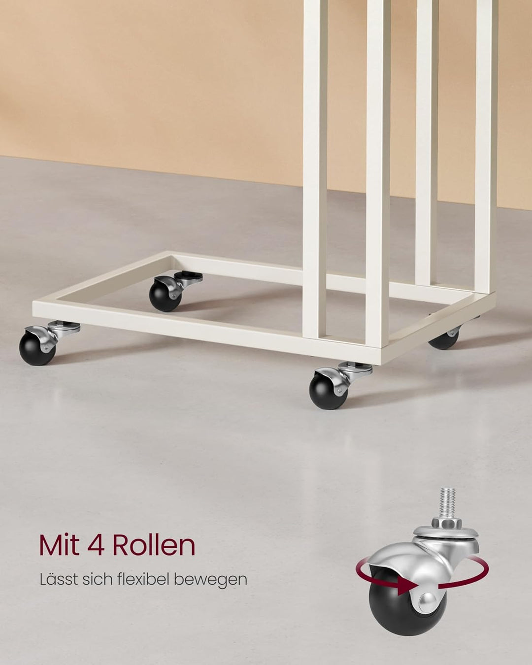 VASAGLE Beistelltisch, Sofatisch mit Rollen, C-Form, mobiler Kaffeetisch, 35 x 50 x 60 cm, Wohnzimme