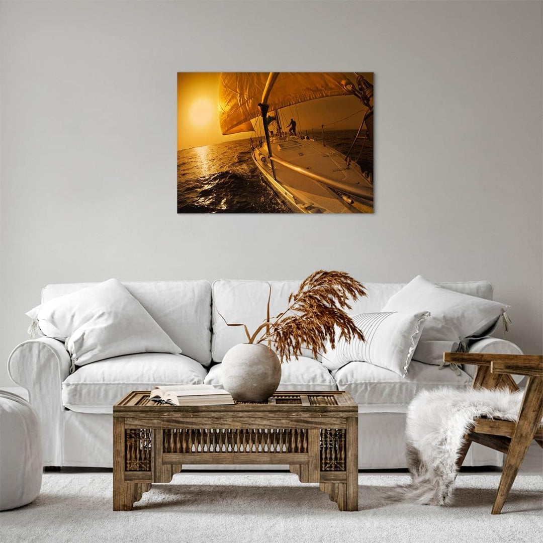 ARTTOR Bilder auf Leinwand Ozean Segelboot Yacht Leinwandbild 70x50cm Wandbilder Dekoration Wohnzimm