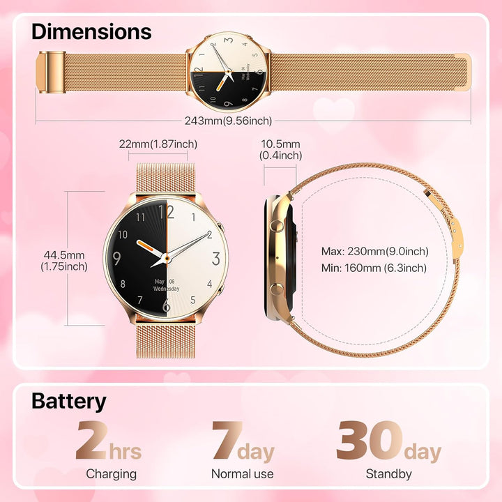 Nendefin Smartwatch Damen,1,39 Zoll runde Armbanduhr mit Telefonfunktion und Whatsapp Sprachassisten