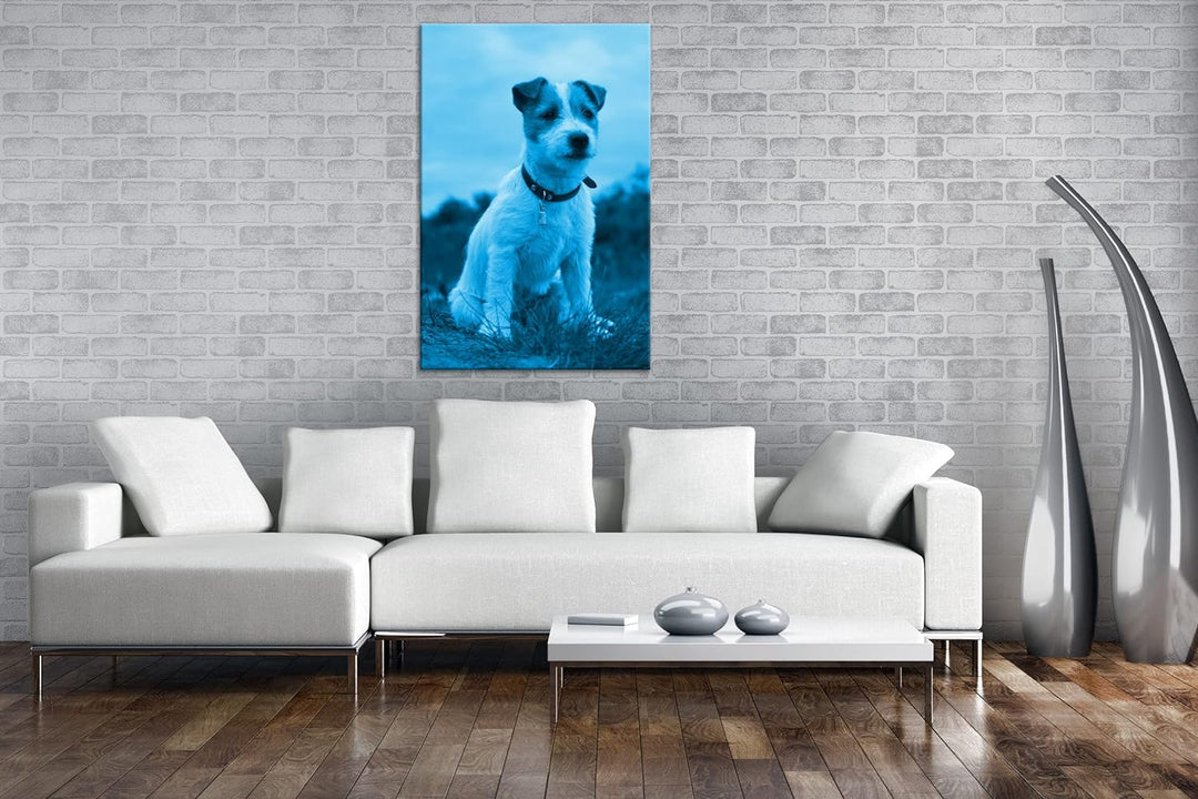 deyoli süsser Jack Russell Terrier Format 80x60 Effekt: Monocrome Blau als Leinwandbild, Motiv ferti