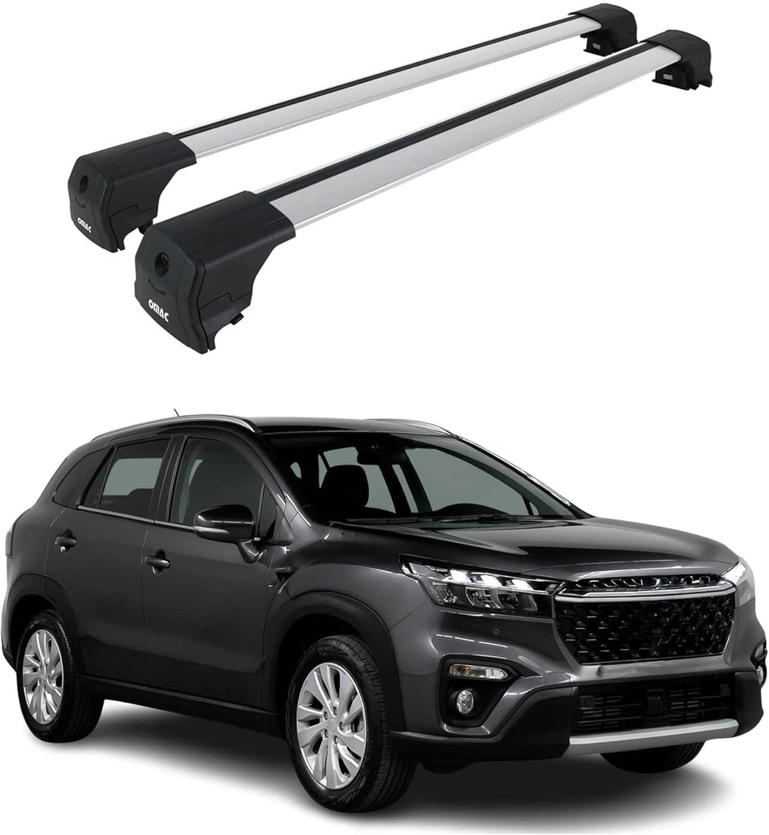 Dachträger Gepäckträger kompatibel mit Suzuki Sx4 S-Cross 2020-2023 Grundträger TÜV Silber 2X, Silbe