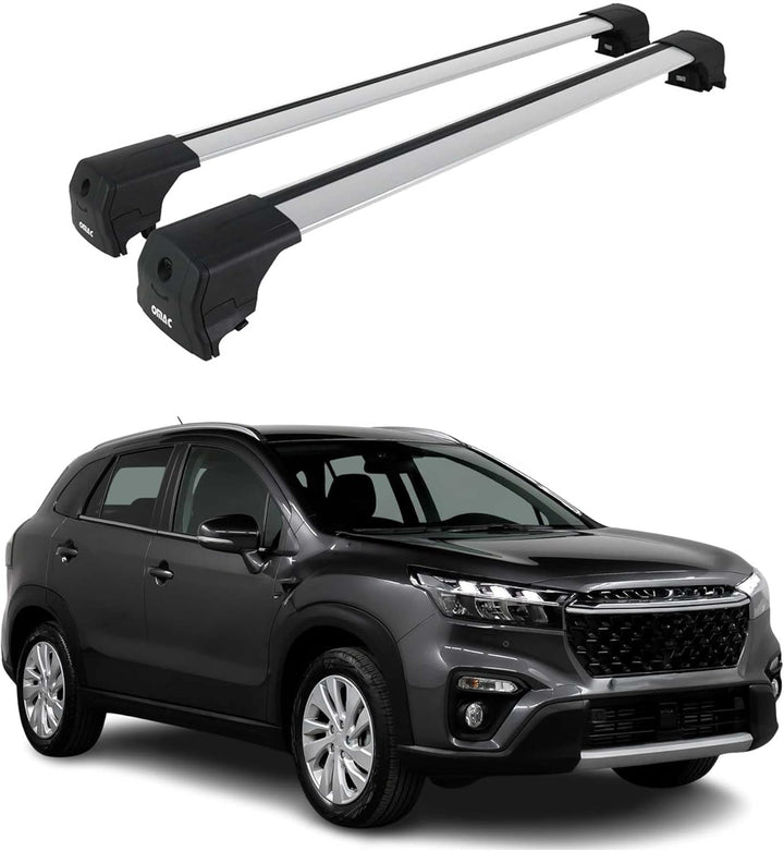 Dachträger Gepäckträger kompatibel mit Suzuki Sx4 S-Cross 2020-2023 Grundträger TÜV Silber 2X, Silbe