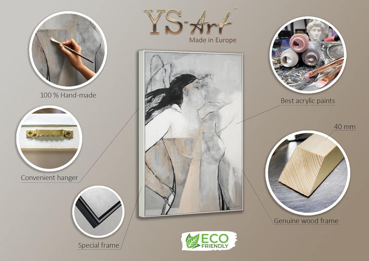 YS-Art XXL Abstrakt Acryl Gemälde auf Leinwand mit Rahmen Mechelen handgemalte Wandbilder Wohnzimmer