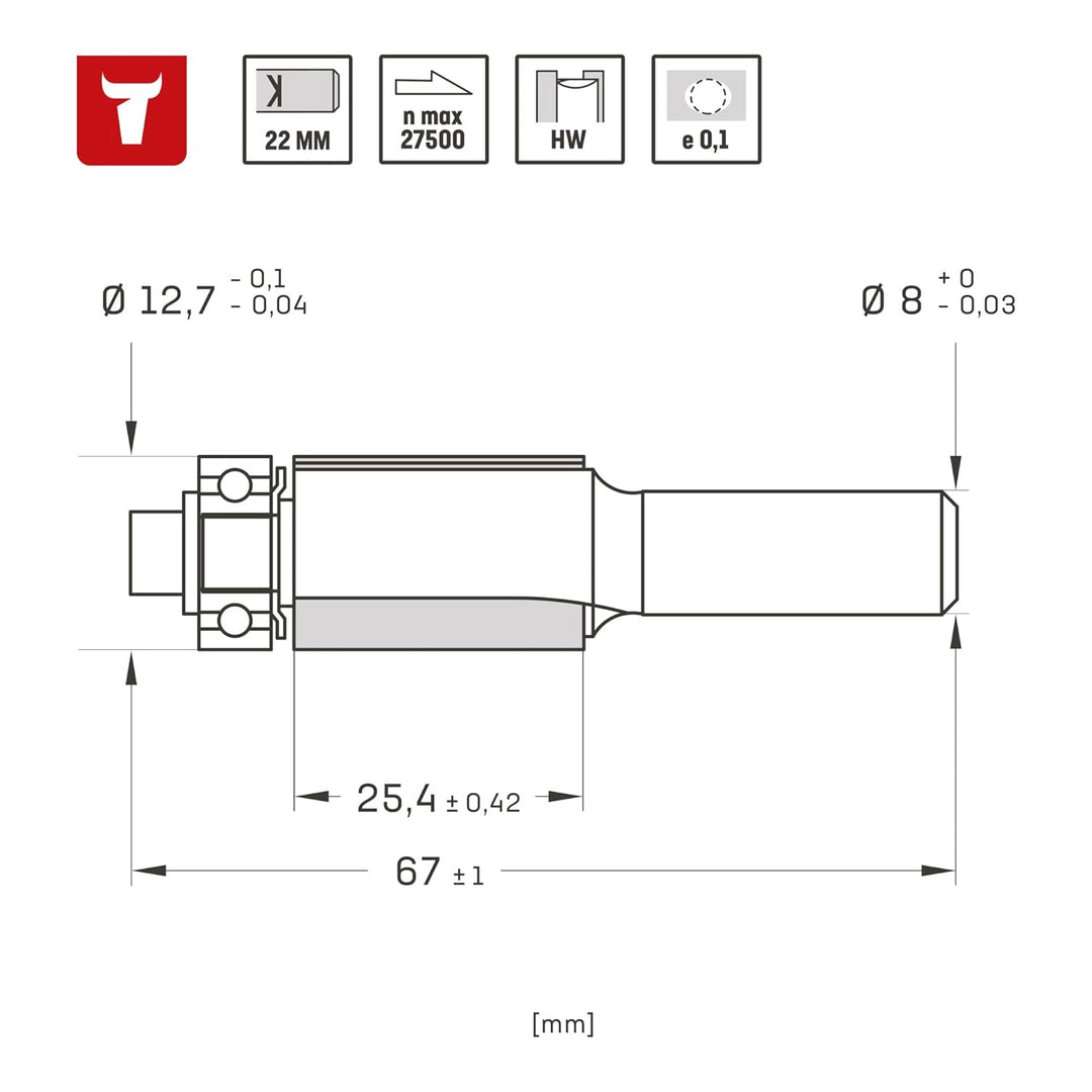 STIER Bündigfräser D12,7 x L25 x S8 mm HM (HW)