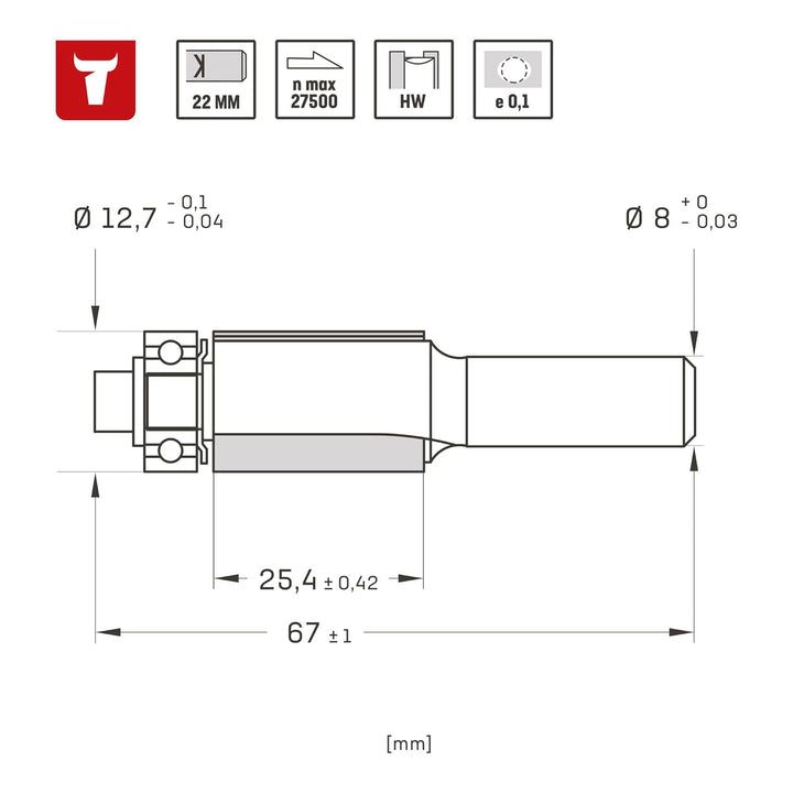 STIER Bündigfräser D12,7 x L25 x S8 mm HM (HW)