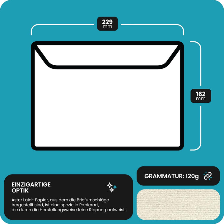 Netuno 100 Weiss gerippte Briefkuverts DIN C5 Haftklebung gerade Klappe ohne Fenster 16,2 x 22,9 cm