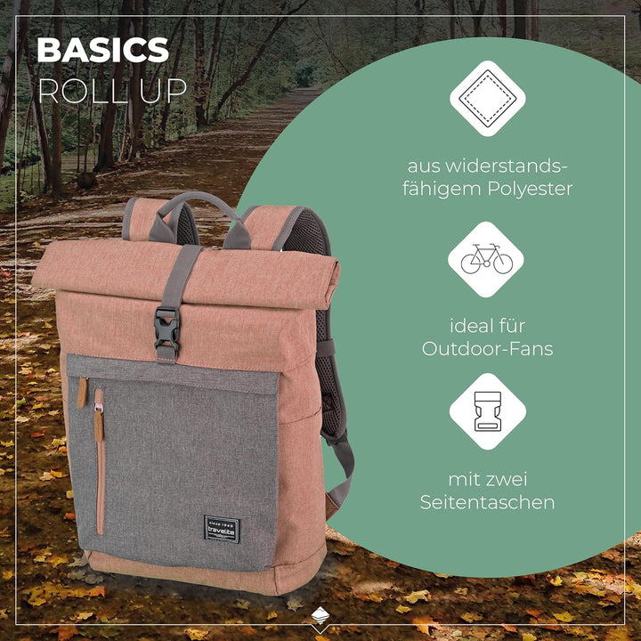 travelite Handgepäck Rucksack mit Laptop Fach 15,6 Zoll, Gepäck Serie BASICS Daypack Rollup: Praktis