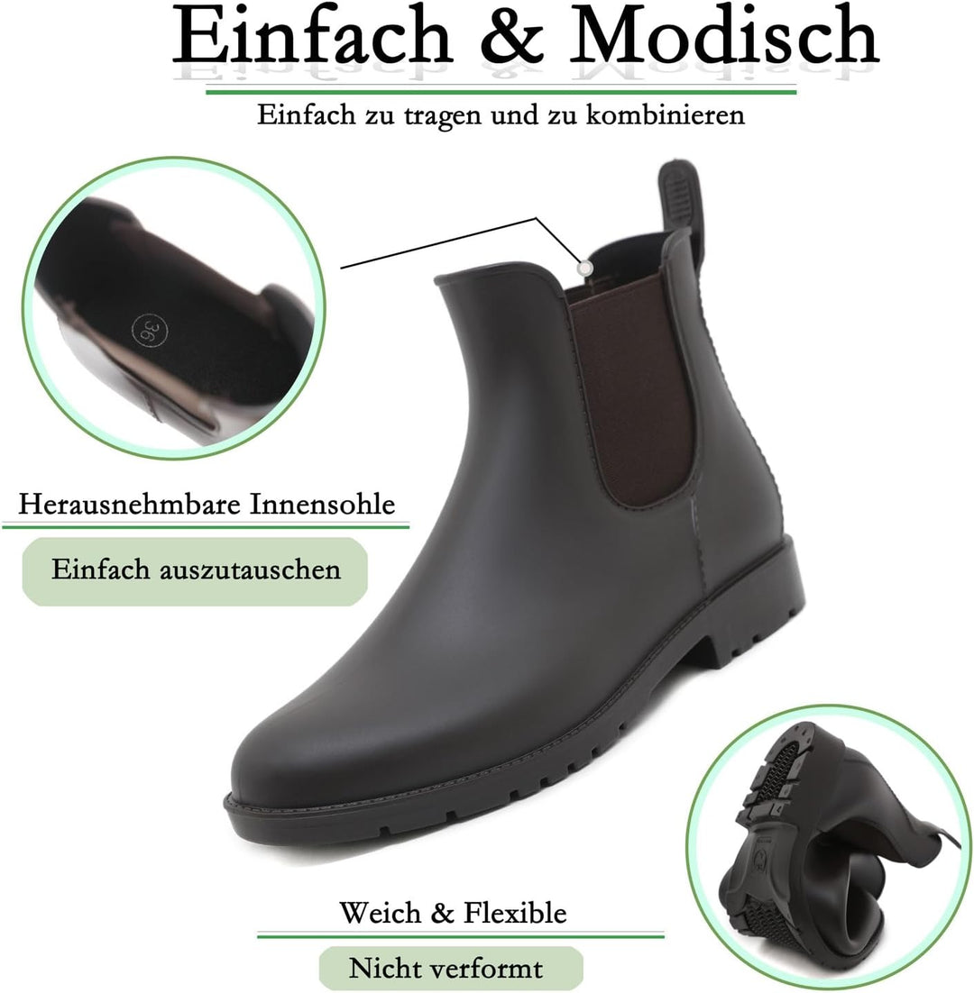 Uniuni Damen Herren Wasserdicht Gummistiefel mit Rutschfest Sohle 40 EU Braun, 40 EU Braun