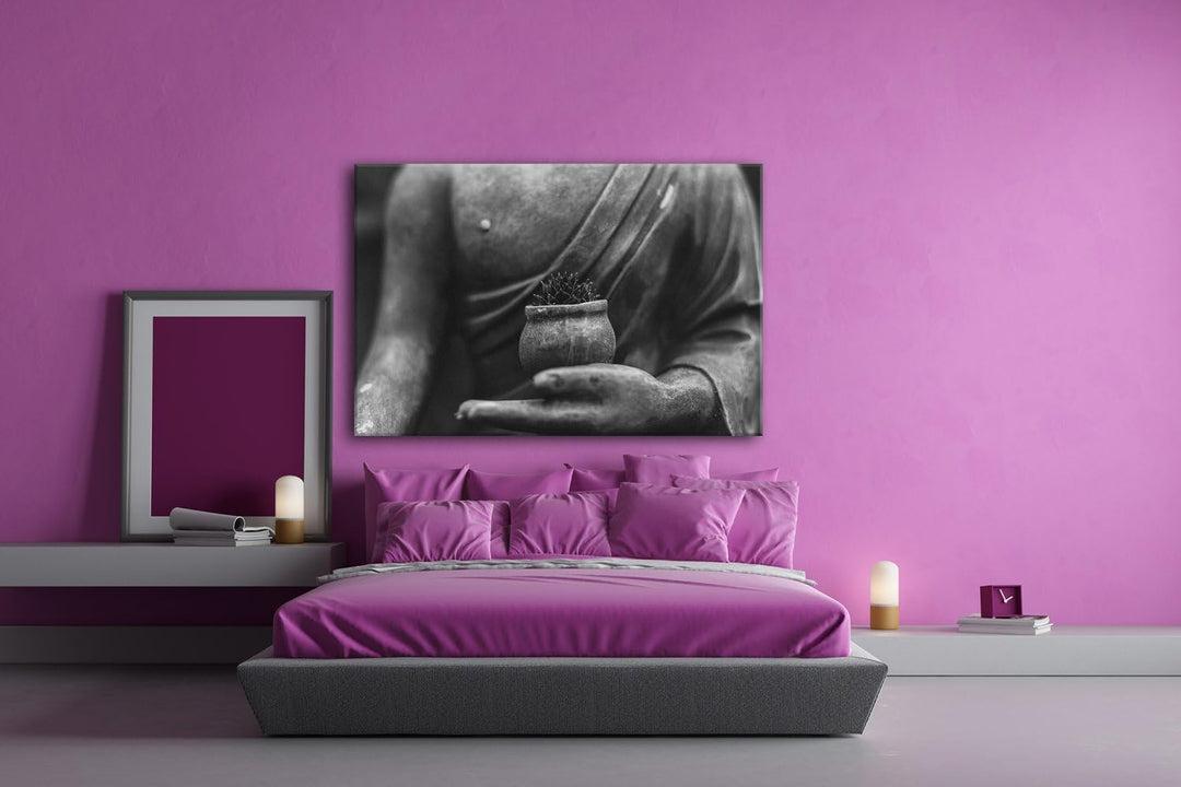 deyoli Meditierende Buddha Statue Format: 80x60 Effekt: Schwarz/Weiss als Leinwandbild, Motiv fertig