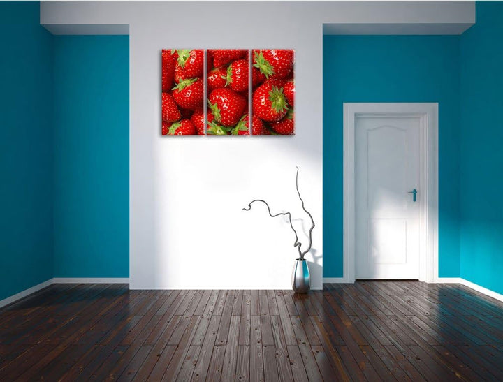 Fruchtig frische Erdbeeren 3-Teiler Leinwandbild 120x80 Bild auf Leinwand, XXL riesige Bilder fertig