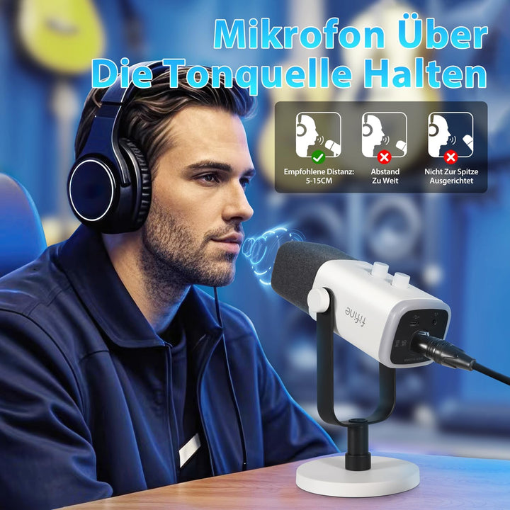 FIFINE USB XLR Mikrofon für Streaming Podcast Studio, Dynamisch Microphone Gaming PC mit Stummschalt