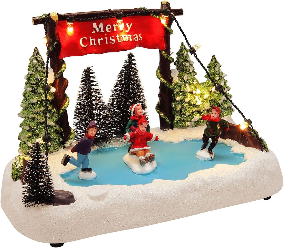 Spetebo LED Weihnachts Dorf - Winterlandschaft Eisbahn / 19 cm - Weihnachtsdekoration Winterdekorati