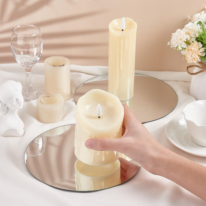 OLYCRAFT 6 Stück 20cm Runder Spiegelteller Platte Glas Runde Spiegel Tabletts Kerze Platten Kreis Sp