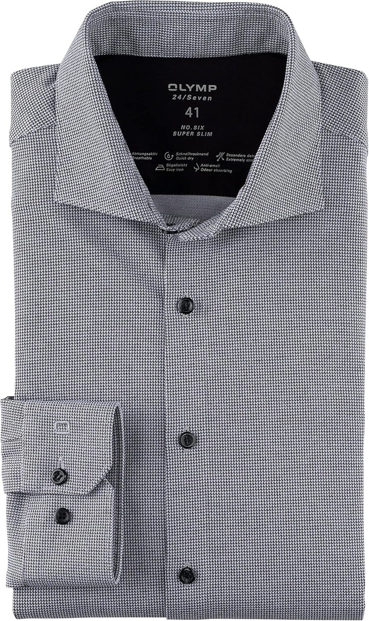 OLYMP Herren Businesshemd No. Six 24/Seven,Gemustert,super Slim,Kent-Kragen 37 Schwarz 68, 37 Schwar