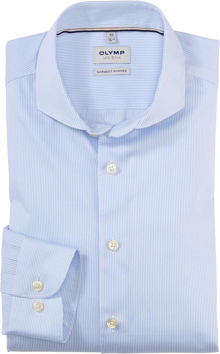 OLYMP Herren Businesshemd Level Five Garment Washed,Body fit,Haifisch-Kragen 38 Bleu 11, 38 Bleu 11