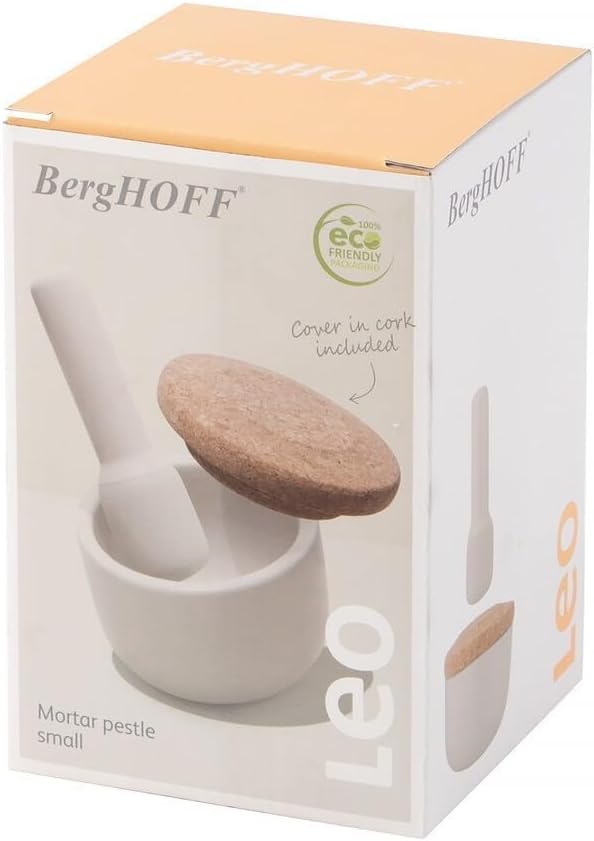 Berghoff Berhoff Mörser und Stössel klein (weiss, Korkdeckel, ideal für Kräuter/Gewürze) 3950032, Ke