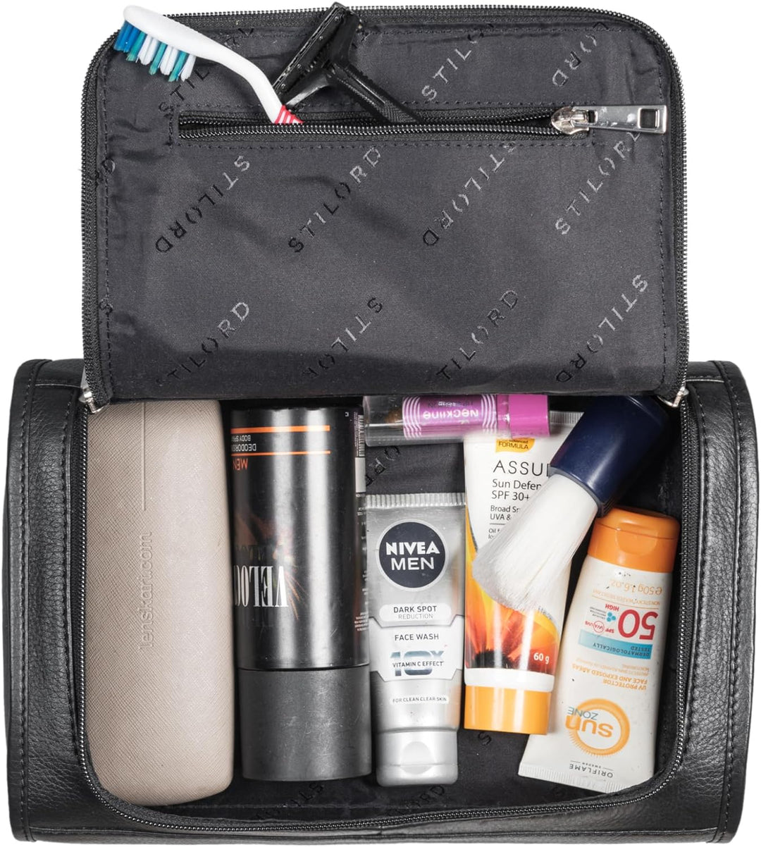 STILORD 'Juri' Leder Kulturbeutel Gross für Damen und Herren Unisex Waschtasche für Unterwegs Kosmet