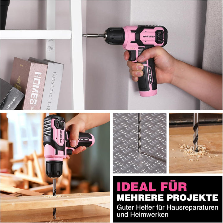 WORKPRO 8V Akku Bohrschrauber Set mit Transportkoffer, Akkuschrauber, 2x2000 mAh Akkus Bohrmaschine,