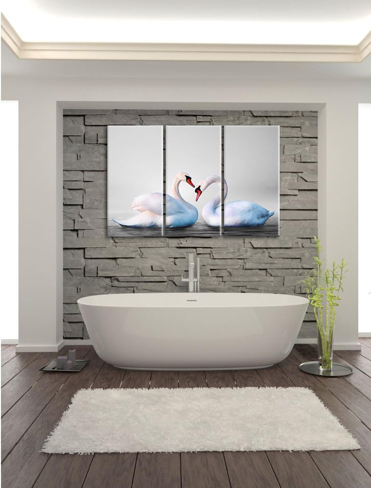 Pixxprint Zwei prächtige Schwäne auf dem Wasser B&W Detail 3-Teiler Leinwandbild 120x80 Bild auf Lei