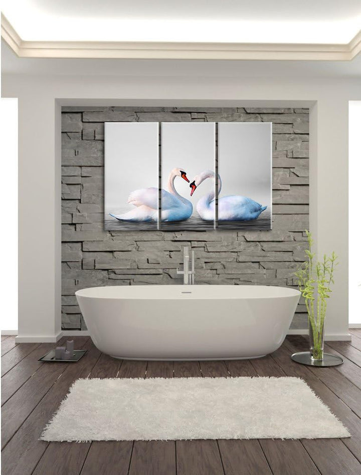 Pixxprint Zwei prächtige Schwäne auf dem Wasser B&W Detail 3-Teiler Leinwandbild 120x80 Bild auf Lei