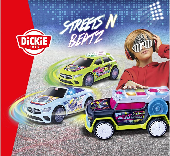 Dickie Toys - Beat Hero Spielzeugauto mit DJ-Pult und 22 Sounds, Auto mit Hip-Hop, Pop und Elektroni