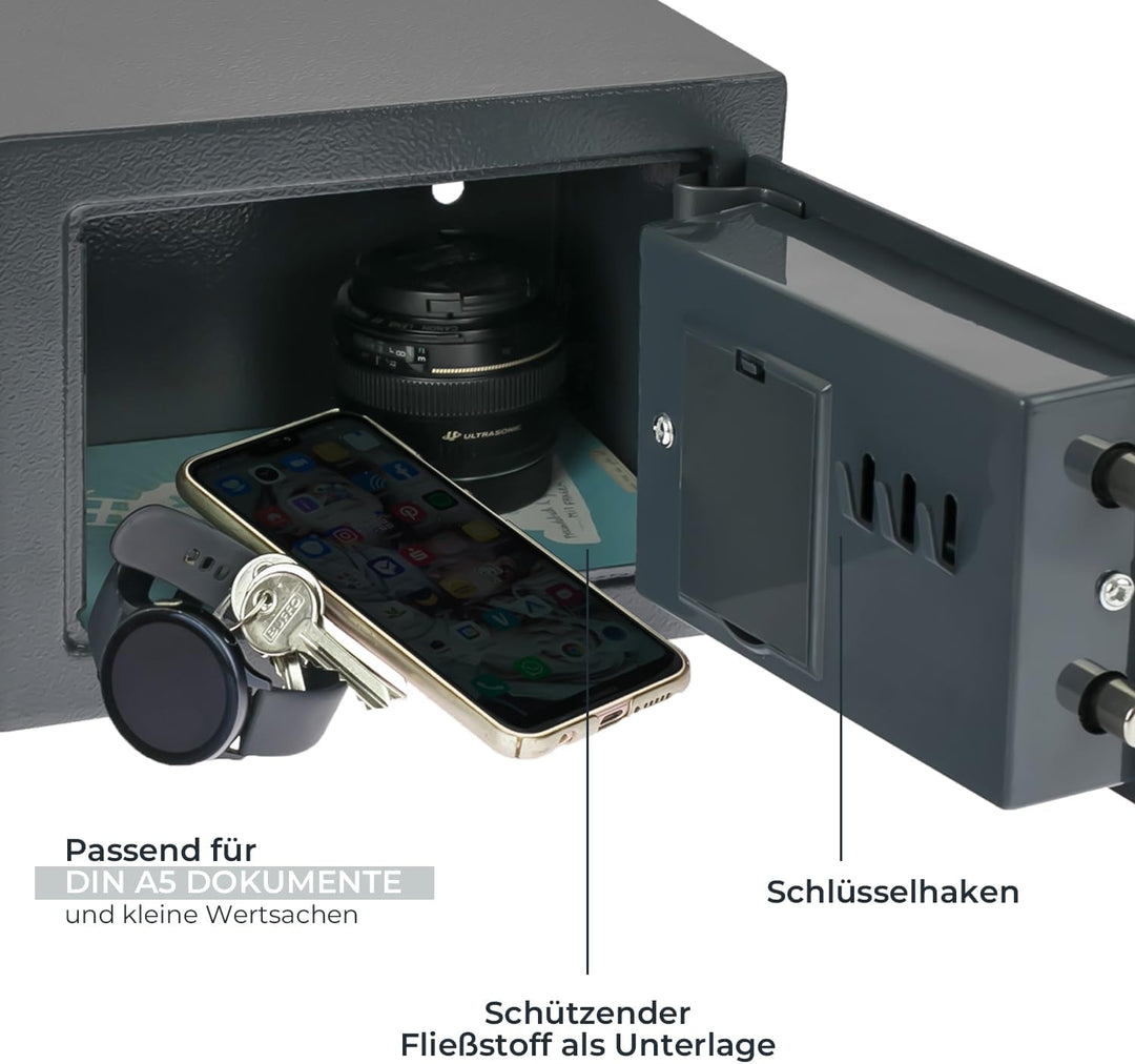 HMF 46126-11 Safe Tresor klein mit Zahlenschloss, Möbeltresor | 23 x 17 x 17 cm | Anthrazit, Anthraz
