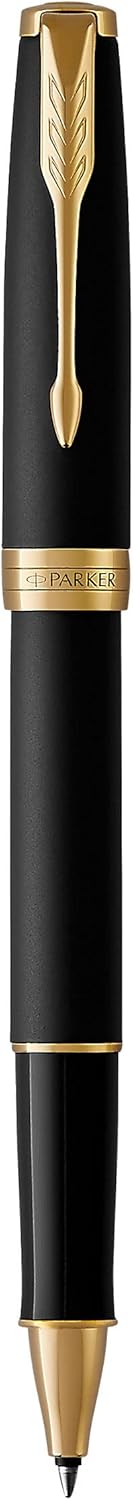 Parker Sonnet Tintenroller | Matt-Schwarze Lackierung mit Goldzierteilen | feine Spitze | Schwarze T