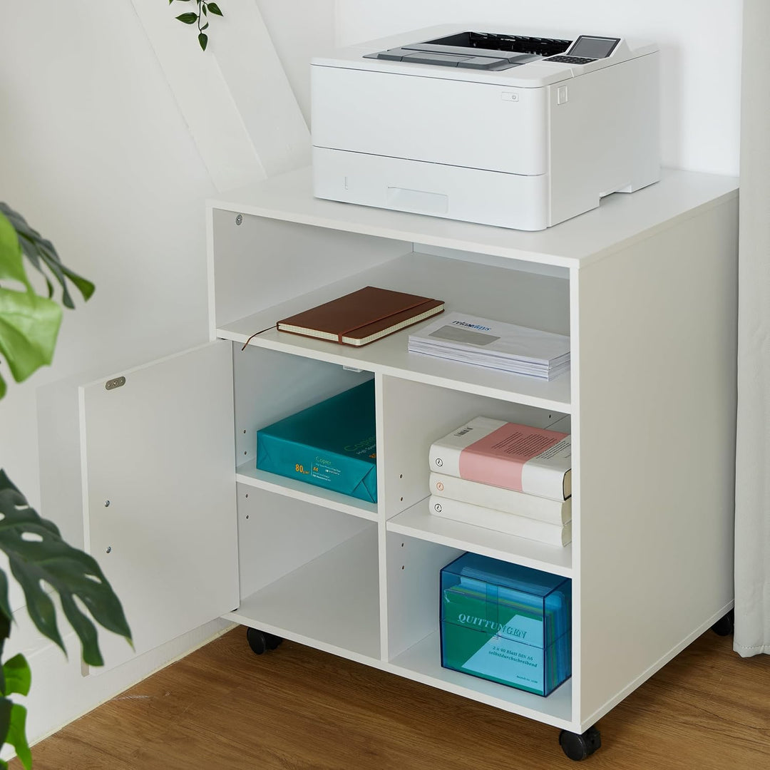 Relaxdays Rollcontainer mit 5 Fächern & Tür, Büro Beistellcontainer, mit Rollen, Büroschrank, HBT: 6