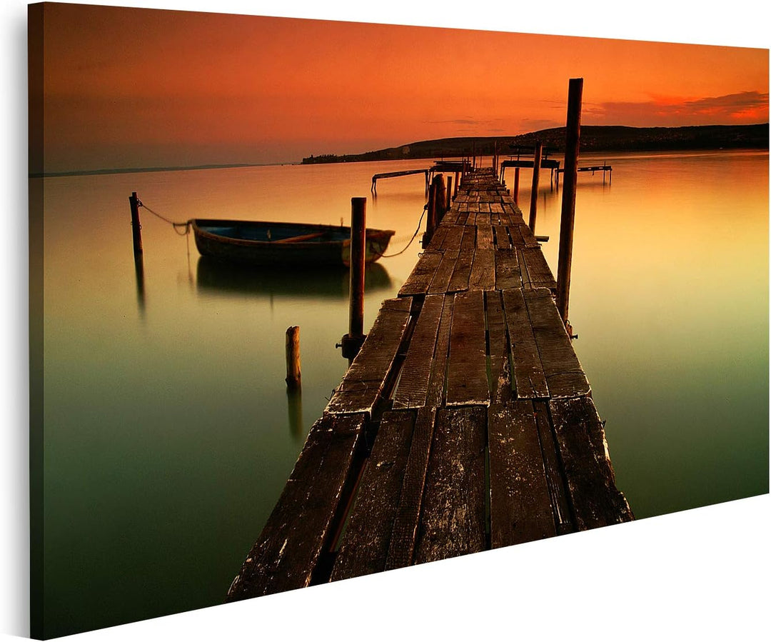islandburner Bild auf Leinwand Balaton See Steg Bei Sonnenuntergang Bilder Wandbilder Poster Leinwan