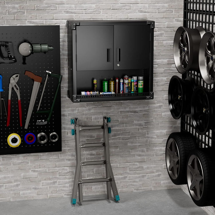 SUPEER Hängeschrank Metall Werkzeugschrank mit 1 Höhenverstellbaren Fachböden&2 Türen& 1 Schublade,A