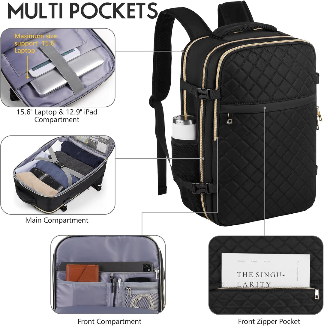 MOMUVO Reiserucksack für Damen, Flugzeugtaugliches Handgepäck-Rucksack, 15,6-Zoll-Laptop-Rucksack mi