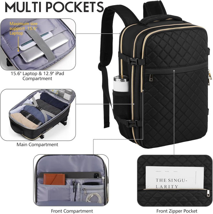 MOMUVO Reiserucksack für Damen, Flugzeugtaugliches Handgepäck-Rucksack, 15,6-Zoll-Laptop-Rucksack mi