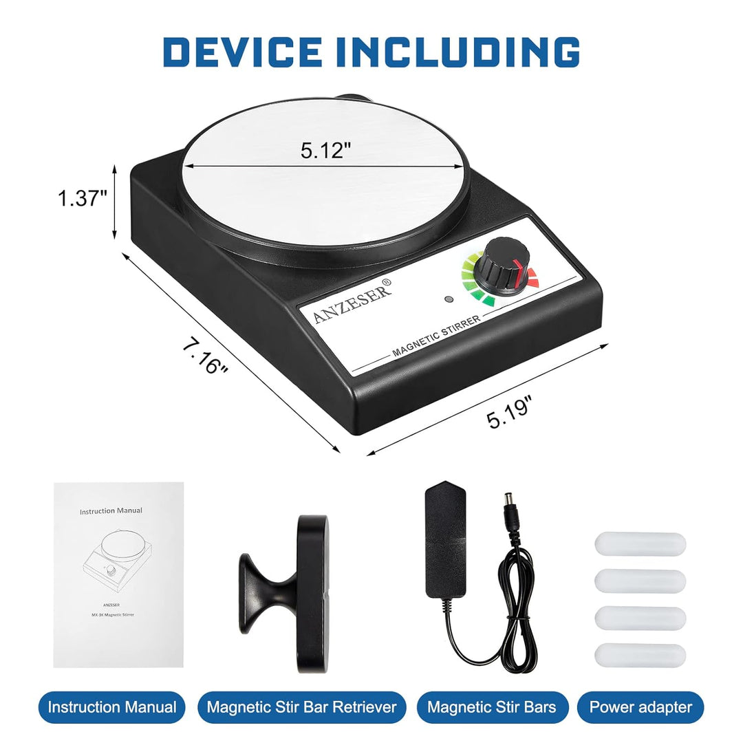 ANZESER Magnetrührer mit Magnetrührstäbe, Drehzahlbereich 0~3500 UpM, Rührmenge 3000mL