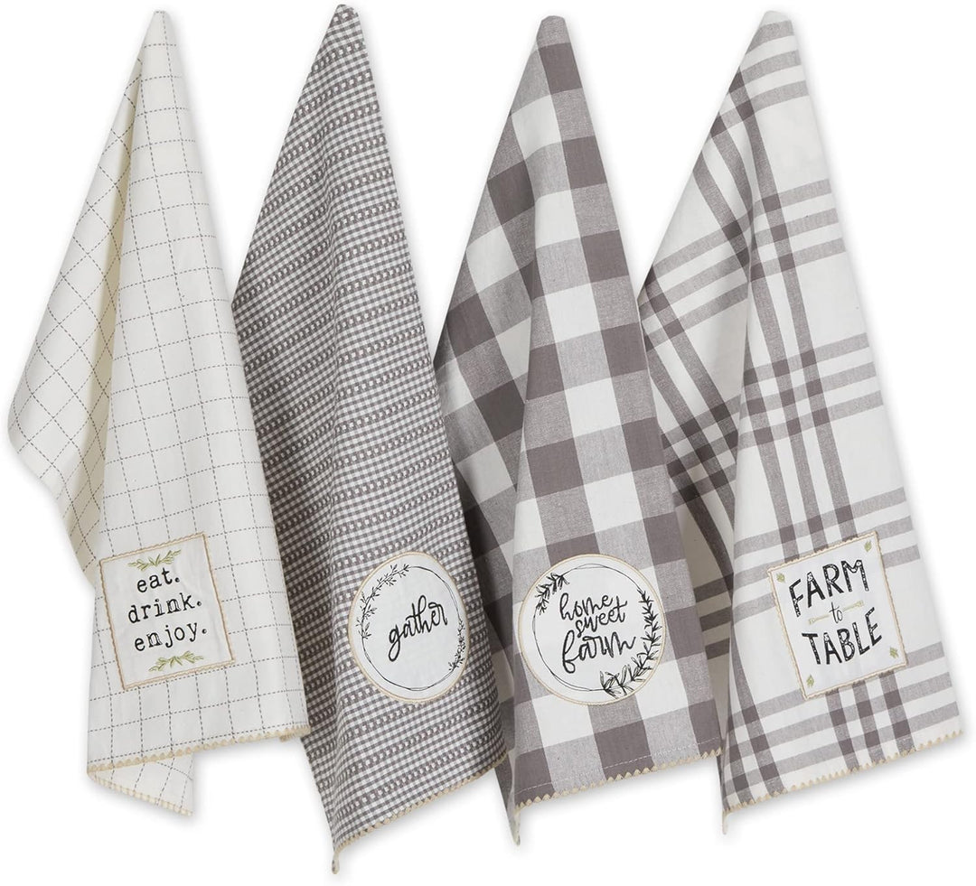 DII Home Sweet Farmhouse Kitchen Collection, Baumwolle, grau, Dishtowel Set, 18x28, 4 Dishtowel Set,