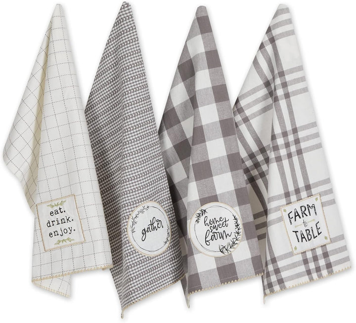 DII Home Sweet Farmhouse Kitchen Collection, Baumwolle, grau, Dishtowel Set, 18x28, 4 Dishtowel Set,